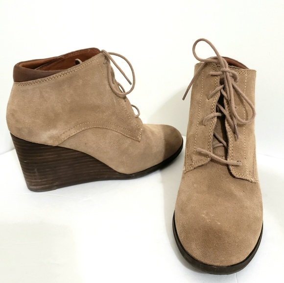Lucky Brand Shoes - Lucky Brand | Sumba Tan Suede Lace Up Wedge Bootie